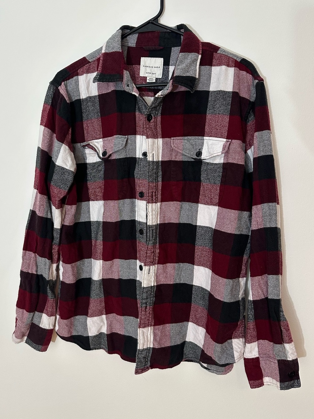 American Eagle Outfitters Red Black White Plaid Button-Down Shirt